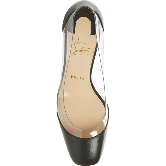 Christian Louboutin Grandola 55 Black Leather PVC Block Heel Sandal Pump 37.5 - Picture 6 of 12